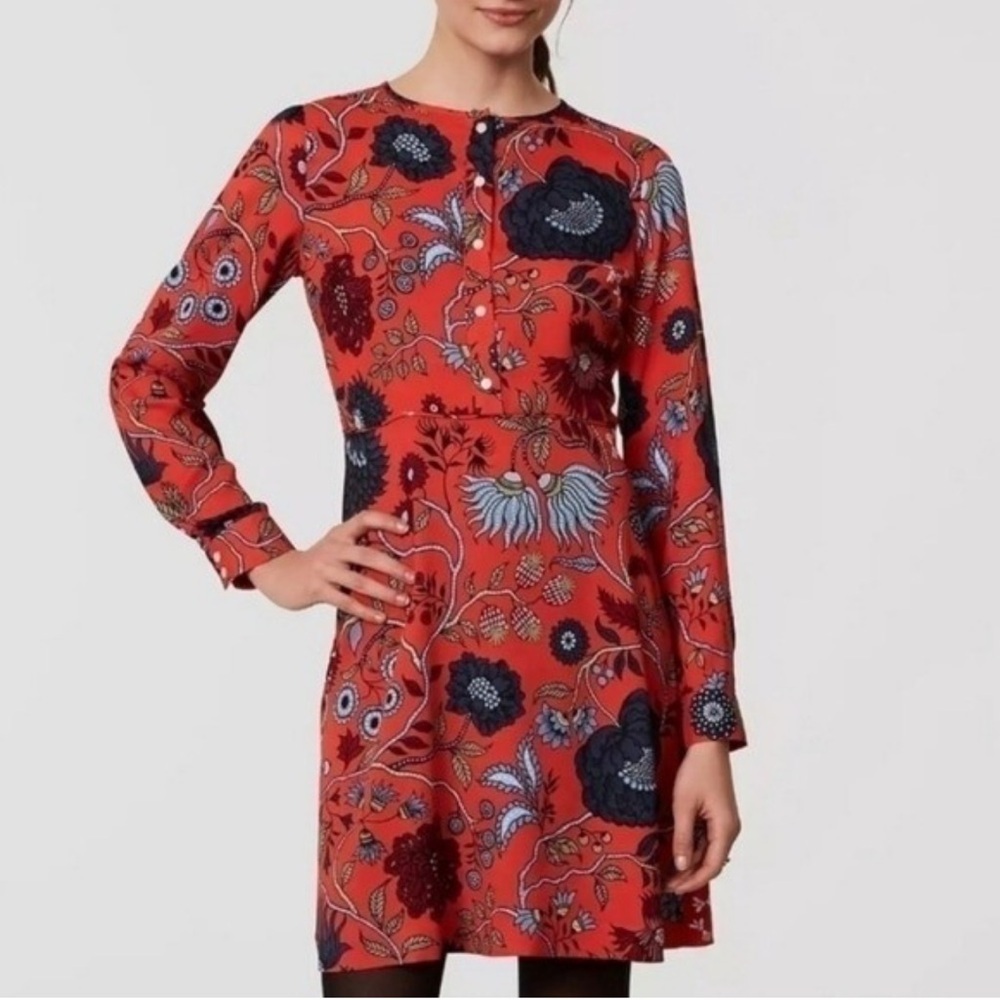 LOFT Autumn‎ Bloom floral print lightweight long sleeves dress Sz 14